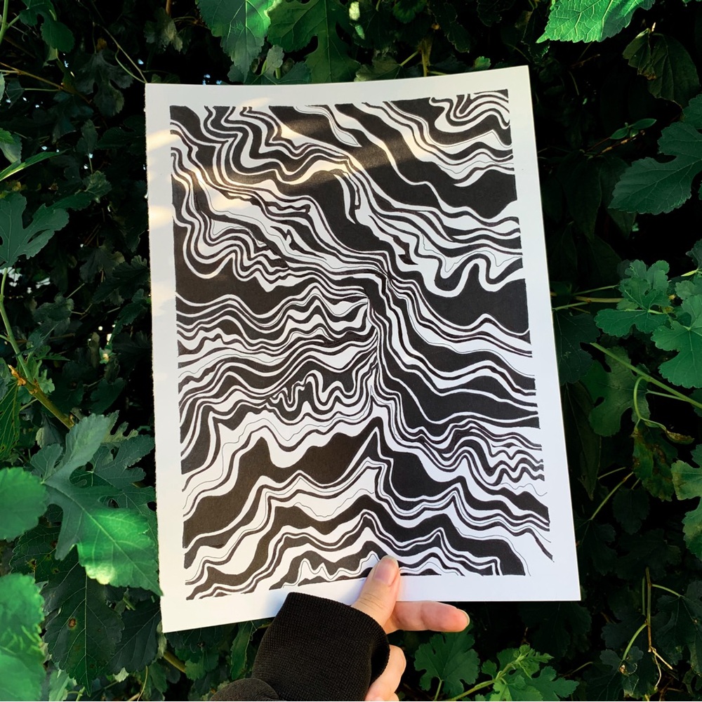 Minimalist Wavy line art original drawing